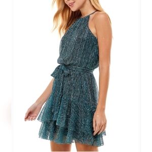 City Studio teal metallic party dress
